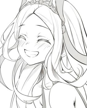 1girl artist_request bare_shoulders character_request closed_eyes copyright_request cover cover_page greyscale highres i_killed_the_player_of_the_academy manga_cover miruam_elizabeth monochrome simple_background smile solo source_request tagme upper_body white_background