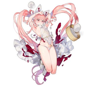 1girl :c animal_ears armpits arms_up breasts crying dumpling fake_animal_ears flower food full_body girls&#039;_frontline hair_flower hair_ornament highres long_hair martini-henry_(crimson_lantern)_(girls&#039;_frontline) martini-henry_(girls&#039;_frontline) official_alternate_costume official_art panties pink_eyes pink_hair shoes small_breasts socks solo starshadowmagician tears thighs torn_clothes transparent_background twintails underwear white_panties white_shoes white_socks