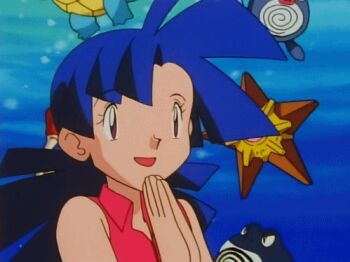 1girl animated animated_gif blue_hair floating gen_1_pokemon kingler marina_(pokemon_ep091) nintendo own_hands_clasped pokemon pokemon_(anime) pokemon_(classic_anime) pokemon_ep091 poliwrath purple_eyes spiked_hair squirtle staryu