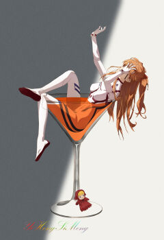 1girl absurdres arm_up artist_request blue_eyes bodysuit breasts brown_hair covered_face covered_navel cowboy_shot crossed_legs doll evangelion:_3.0+1.0_thrice_upon_a_time eyepatch female_focus full_body gloves hair_between_eyes hand_in_own_hair highres holding interface_headset_(evangelion) long_hair long_sleeves lying mecha_pilot_suit mini_person minigirl neon_genesis_evangelion oversized_object plugsuit_(evangelion) puppet rebuild_of_evangelion shiny_clothes simple_background sitting solo souryuu_asuka_langley translation_request two_side_up white_bodysuit wide_hips