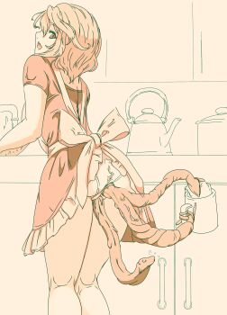 1girl absurdres anal anal_object_insertion apron artist_request ass blush clothing_aside creature_inside highres mature_female monochrome multitasking object_insertion panties panties_aside parasite tagme tentacles underwear upskirt vaginal vaginal_object_insertion