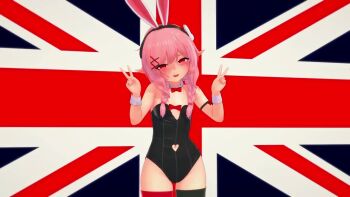 1girl 3d animal_ears animated asymmetrical_legwear bare_shoulders black_leotard black_thighhighs blush bow bowtie braid breasts clothing_cutout detached_collar double_v fake_animal_ears flag_background hair_ornament hair_over_shoulder hairband hairclip indie_virtual_youtuber koikatsu_(medium) leotard loli long_hair looking_at_viewer mismatched_legwear navel navel_cutout open_mouth pink_hair playboy_bunny rabbit_ears red_bow red_bowtie red_eyes small_breasts smile solo strapless strapless_leotard tagme thighhighs twin_braids twintails union_jack v video virtual_youtuber wataamage wrist_cuffs x_hair_ornament yanagi_mimi