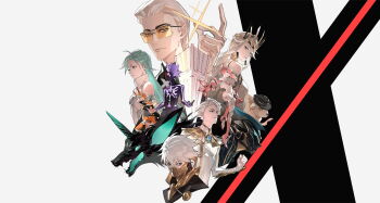 Rule 34 | 2others, 3girls, 4boys, ahu (to be hero x), animal, animal ears, armor, baggy pants, bags under eyes, big johnny (to be hero x), black shirt, black skin, blue hair, braid, breasts, brooch, brown hair, building, capelet, clenched hand, collared shirt, colored skin, covered mouth, crown, dog, dragon boy (to be hero x), e-soul (to be hero x), everyone, facial mark, fedora, forehead mark, fox ears, fox mask, full-body tattoo, full body, ghostblade (to be hero x), green eyes, hair slicked back, hat, helmet, highres, hood, hood up, jewelry, knee up, light frown, little johnny (to be hero x), logo, loli (to be hero x), looking at viewer, looking back, lucky cyan (to be hero x), mask, mohawk, mullet, multiple boys, multiple girls, multiple others, narrowed eyes, necktie, nice (to be hero x), official art, orange capelet, outstretched arms, pants, pink hair, purple hair, queen (to be hero x), red necktie, riding, riding animal, serious, shirt, single braid, skeleton print, smirk, snapping fingers, sparkle, tattoo, tinted eyewear, to be hero, to be hero x, turtleneck, upper body, white hair, x (to be hero x), yellow-tinted eyewear