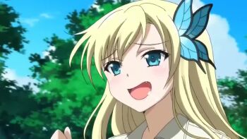 amv animated anime_screenshot audible_music bikini blonde_hair blue_bikini bouncing_breasts breasts butterfly_hair_ornament compilation hair_ornament kashiwazaki_sena large_breasts long_hair school_uniform sound st._chronica_academy_school_uniform swimsuit tagme video