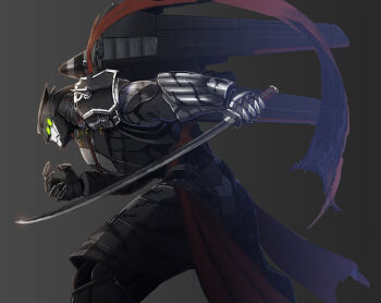 1girl armor ashikaga_chachamaru commentary_request katana mecha nihachidaime_kotetsu_nyuudou-koei ookuma_nekosuke power_armor robot scarf soukou_akki_muramasa spoilers sword weapon