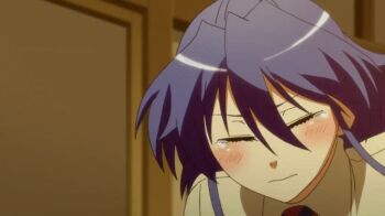 1girl 6+boys aizawa_nagisa_(jitsu_wa_watashi_wa) alien all_fours anime_screenshot antennae ass blue_hair bouncing clothes_pull female_focus from_side green_eyes humiliation jiggle jitsu_wa_watashi_wa multiple_boys outdoors pants pants_pull public_indecency short_hair spanking subtitled tears