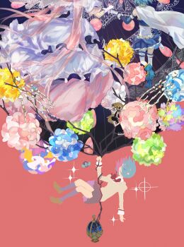 Rule 34 | 3girls, absurdly long hair, absurdres, angel wings, arm strap, armor, black dress, black skirt, black socks, blue boots, blue eyes, blue hair, blue skirt, blue sleeves, boots, breastplate, brown hair, brown shoes, cape, clara dolls (madoka magica), closed eyes, commentary, detached sleeves, dress, dual persona, frills, gloves, gold trim, hair ornament, hairclip, highres, holding, holding hands, juliet sleeves, kaname madoka, layered dress, layered sleeves, loafers, long hair, long sleeves, mahou shoujo madoka magica, mahou shoujo madoka magica: hangyaku no monogatari, mahou shoujo madoka magica (anime), miki sayaka, miki sayaka (magical girl), mitakihara school uniform, multiple girls, neck ribbon, parted lips, pink hair, pleated skirt, puffy sleeves, pyotr (madoka magica), red ribbon, ribbon, school uniform, shirt, shoes, short hair, short sleeves, siren (jzy601306223), skeletal hand, skirt, socks, soul gem, sparkle, strapless, strapless shirt, tooth, ultimate madoka, untranslatable commentary, very long hair, white cape, white dress, white gloves, white shirt, wings