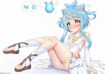 Rule 34 | 1girl, absurdres, alternate costume, ass, blue hair, blush, breasts, cameltoe, flat chest, highres, mahiru (princess connect!), princess connect!, ruinone, sandals, small breasts, star-shaped pupils, star (symbol), symbol-shaped pupils