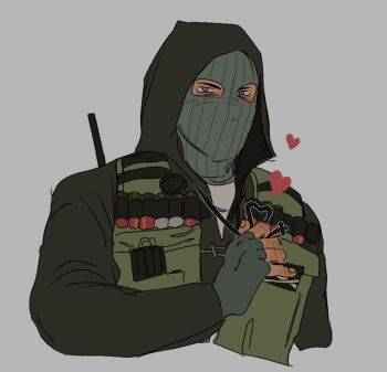 1boy balaclava blue_eyes blush call_of_duty call_of_duty:_black_ops gears gloves green_gloves green_mask heart mask mask_on_head military simple_background stone_(call_of_duty) tactical_clothes waxxed_doghouse