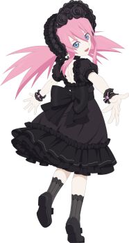 Rule 34 | 1girl, artist request, black dress, black ribbon, black shoes, black socks, blue eyes, dress, from behind, full body, game cg, gothic lolita, hairband, highres, lolita fashion, lolita hairband, long hair, looking at viewer, official alternate costume, official art, open mouth, pink hair, presea combatir, ribbon, shoes, smile, socks, solo, standing, standing on one leg, tales of (series), tales of asteria, tales of symphonia, third-party source, transparent background, twintails