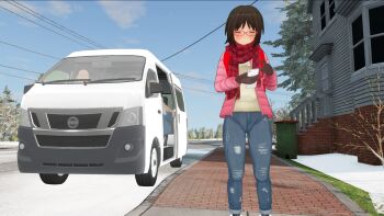 1boy 1girl 3d age_difference artist_request backpack bag cameltoe flat_chest highres loli motor_vehicle original outdoors peril randoseru tagme van vehicle