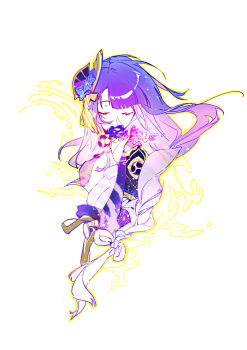 1girl absurdres armor blunt_bangs braid chinese_commentary closed_eyes closed_mouth fan_hair_ornament flower flower_ornament genshin_impact glowing glowing_hair gradient_hair hair_ornament hair_ribbon highres japanese_armor japanese_clothes kimono long_bangs long_hair mitsudomoe_(shape) mole mole_under_eye multicolored_hair neck_ribbon purple_flower purple_kimono purple_ribbon qinglu136 raiden_shogun ribbon shoulder_armor single_braid solo tomoe_(symbol) upper_body white_background
