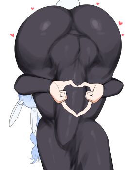 Rule 34 | 1girl, absurdres, animal ears, ass, black skirt, blue hair, bluerabbit gap, commentary request, four-finger heart hands, futanari, heart, heart hands, highres, hololive, long hair, looking at viewer, mature female, multicolored hair, official alternate costume, pekomama, pekomama (bunny costume), penis, rabbit ears, rabbit girl, rabbit tail, skirt, tail, testicles, two-tone hair, very long hair, virtual youtuber, white hair
