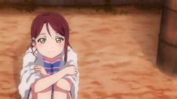 bad_tag female highres long_hair looking_ahead love_live! love_live!_(series) love_live!_sunshine!! one-piece_swimsuit sakurauchi_riko screencap swimsuit towel