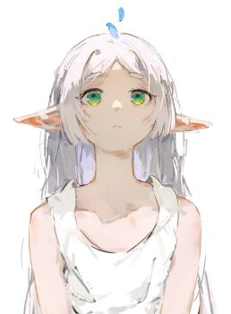 blue_petals elf falling_petals frieren green_eyes highres monzaemon45 petals pointy_ears sousou_no_frieren