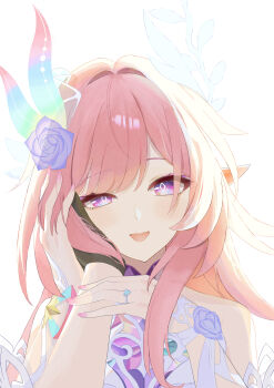 Rule 34 | 2girls, absurdres, akamatsu, breasts, commentary request, cyrene (demiurge) (honkai: star rail), cyrene (honkai: star rail), diamond-shaped pupils, diamond (shape), dress, female pov, flower, hair flower, hair ornament, hand on another's cheek, hand on another's face, highres, honkai: star rail, honkai (series), jewelry, large breasts, long hair, looking at viewer, multiple girls, pink hair, pointy ears, pov, pov hands, purple eyes, ring, rose, simple background, smile, solo, stelle (honkai: star rail), symbol-shaped pupils, teeth, trailblazer (honkai: star rail), upper body, very long hair, white background, white dress