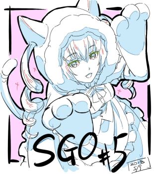 Rule 34 | 1girl, akiha rumiho, animal ears, animal hands, animal hood, cat ears, drill hair, fake tail, gloves, hood, hood up, long hair, looking at viewer, mayqueen maid uniform, open mouth, paw gloves, paw pose, science adventure, smile, solo, steins;gate, steins;gate 0, tail, twin drills, very long hair, werkbau, winter uniform