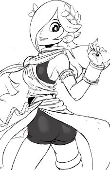 ass bodysuit breasts butt_crack_outline cosplay earrings gluteal_fold hair_over_one_eye highres jewelry kid_icarus kid_icarus_uprising laurel_crown laurels long_hair looking_back mario_(series) nintendo one_eye_covered rosalina short_hair sideboob sketch skin_tight star_(symbol) star_earrings teevo thigh_strap toga