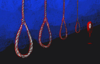 black_background blue_background highres multicolored_hair no_humans noose omori something_(omori) spoilers still_life sun_iiinu two-tone_background