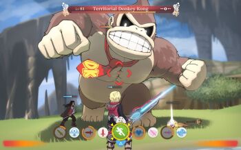 arclumx armor black_hair blonde_hair blue_eyes brown_hair cape donkey_kong donkey_kong_(series) donkey_kong_country dunban_(xenoblade) gameplay_mechanics heads-up_display long_hair looking_at_viewer male_focus monado multiple_boys nintendo open_mouth riki_(xenoblade) short_hair shulk_(xenoblade) super_smash_bros. sword user_interface vest weapon xenoblade_chronicles_(series) xenoblade_chronicles_1