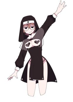 1girl breasts breasts_out cleavage_cutout clio_aite clothing_cutout heart not_reyy nun panties pasties phase_connect underwear virtual_youtuber