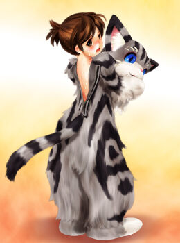 Rule 34 | animal costume, animal ears, back, blush, cat, cat costume, cat ears, cosplay, kigurumi, open mouth, sweat, tashiro yuu, undressing