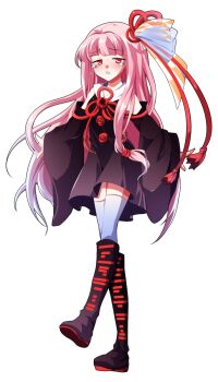 1girl a-pose bare_shoulders black_dress blue_thighhighs blunt_bangs blush boots commentary_request dairi detached_sleeves dress flat_chest floating_hair flower full_body gradient_boots gradient_clothes gradient_dress gradient_hair gradient_thighhighs hair_tubes half-closed_eyes highres knee_boots kotonoha_akane large_variant_set long_hair long_sleeves looking_at_viewer multicolored_boots multicolored_hair neck_ribbon open_mouth pink_hair purple_boots purple_dress purple_hair red_boots red_eyes red_ribbon ribbon rose short_dress simple_background solo standing tachi-e tearing_up thighhighs transparent_background variant_set voiceroid white_thighhighs wide_sleeves zettai_ryouiki