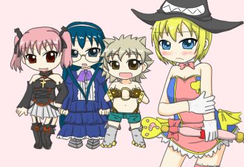 4girls aiko_(magipoka)_(cosplay) aiko_(magipoka) arnoul blonde_hair blue_eyes blue_hair brown_eyes cosplay extra_ears grey_hair hat ichiban_ushiro_no_daimaou kamiyama_kanna lily_shiraishi liru liru_(cosplay) multiple_girls ootake_michie pachira pachira_(cosplay) pink_hair red_eyes renkin_san-kyuu_magical_pokaan uma_(cosplay) witch_hat ysk_imoge yuuma_(magipoka)