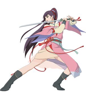ankle_boots bad_tag boots japanese_clothes katana kimono long_hair low_ponytail naruto_(classic) naruto_(series) ninja obi pink_kimono ponytail red_lips sash sword third-party_edit third-party_source uzuki_yuugao weapon