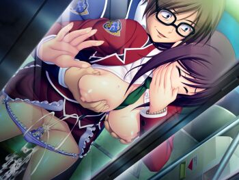 1boy 1girl aftersex against_glass between_breasts black_hair blazer blue_eyes blush breasts breasts_out brown_hair censored chikan closed_eyes clothed_sex clothes_lift cosplay covering_own_mouth cum cum_in_pussy cumdrip dutch_angle frilled_panties frills game_cg glasses grabbing_another's_breast grabbing_from_behind groping hand_over_own_mouth hetero jacket large_breasts large_variant_set long_hair molestation mosaic_censoring necktie necktie_between_breasts nerawareta_megami_tenshi_angel_tear nipples non-web_source official_art open_clothes open_mouth open_shirt panties panty_pull public_indecency purple_hair purple_panties pussy_juice rape school_uniform sex sex_from_behind shirt shizumi_suzune short_hair skirt skirt_lift smile stealth_sex sweat train_interior tsukumo_kazuita underwear vaginal variant_set