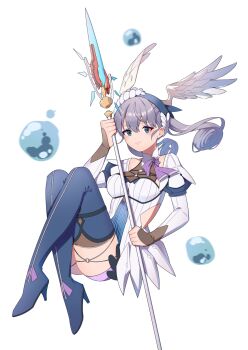 blue_eyes grey_hair head_wings hehe_jun highres holding holding_staff melia_antiqua staff wings xenoblade_chronicles:_future_connected xenoblade_chronicles_(series) xenoblade_chronicles_1