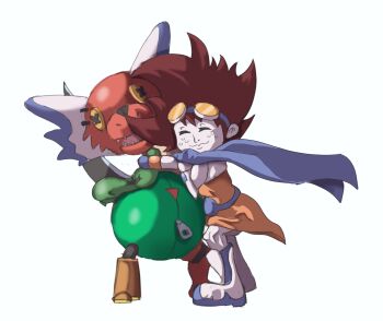 angela_anaconda angela_anaconda_(character) cape cosplay digimon highres hug sharp_teeth teeth what why yagami_taichi yagami_taichi_(cosplay)