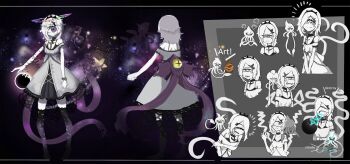 1girl :3 ;3 annoyed baozha_agong bare_shoulders black_headband black_skin black_skirt bra_strap breasts chinese_commentary colored_skin commentary_request concept_art crying cyclops dress eating eldritch_abomination english_text giant giantess glowing glowing_eyes hair_ornament headband heart highres kneehighs laughing leaning_forward looking_at_another looking_at_viewer medium_breasts medium_hair monster_girl nebula nervous one-eyed one_eye_closed open_mouth orbital_path original pale_skin planet purple_eyes sharp_teeth skirt small_breasts smile socks space spiked_headband squid standing star-shaped_pupils star_(sky) star_(symbol) symbol-shaped_pupils teeth tentacles unamused upper_teeth_only white_dress white_hair white_skin wristband yellow_eyes