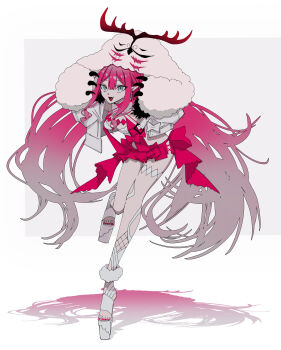 1girl absurdres baobhan_sith_(fate) baobhan_sith_(swimsuit_pretender)_(first_ascension)_(fate) breasts camisole character_hood cleavage commentary_request detached_collar fate/grand_order fate_(series) full_body grey_eyes highres jacket large_breasts long_hair long_sleeves looking_at_viewer microskirt open_clothes open_jacket open_mouth pink_hair platform_heels pointy_ears red_skirt sidelocks skirt smile solo tokumori_ramen white_camisole white_jacket