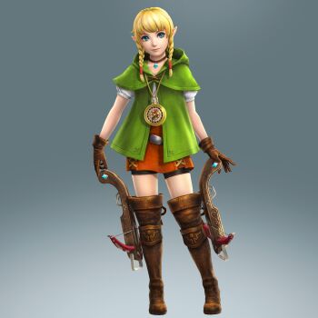 1girl 3d absurdres bike_shorts blonde_hair blue_eyes boots bow_(weapon) braid brown_boots brown_thighhighs capelet choker clock compass crossbow dual_wielding female_focus gloves highres holding hood hyrule_warriors jewelry leather leather_boots leather_gloves linkle long_hair looking_at_viewer necklace nintendo official_art pointy_ears shorts shorts_under_skirt sidelocks smile solo the_legend_of_zelda thigh_boots thighhighs twin_braids weapon zettai_ryouiki