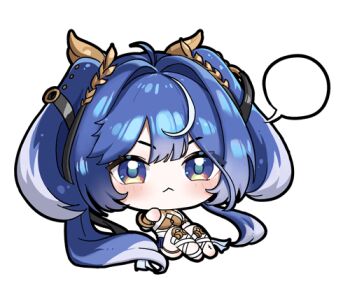 ... 1girl :< ahoge animated animated_gif blue_eyes chibi chibi_only chuvi_y closed_mouth commentary_request gold_bra hair_belt head_wreath iuno_(wuthering_waves) korean_commentary long_hair looking_at_viewer lowres multicolored_hair simple_background solo spoken_ellipsis streaked_hair tacet_mark_(wuthering_waves) twintails white_background wuthering_waves