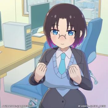 1boy 2girls 3d ahegao amplected animated annoyed artist_name assertive_female assisted_exposure assisted_fellatio assisted_sex barefoot black_jacket blue_eyes blue_necktie blue_shirt blush bouncing_breasts breasts brown_hair closed_eyes clothed_female_nude_male collared_shirt continuous_ejaculation cum cum_in_mouth cum_in_pussy dragon_girl ejaculation elma_(maidragon) english_text feet fellatio ffm_threesome functionally_nude glasses group_sex hetero huge_breasts jacket kobayashi-san_chi_no_maidragon kobayashi_(maidragon) large_penis long_necktie medium_breasts miko_desh_(voice_actor) moaning multicolored_hair multiple_girls navel necktie nipples nude office office_lady open_clothes open_shirt oral penis pink_hair purple_hair pussy red_hair semi-rimless_eyewear sex shirt short_hair smile spread_legs tagme thick_thighs thighs threesome two-tone_hair vaginal video voice_actor white_shirt wide-eyed yellow_necktie