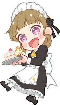Rule 34 | 1girl, :d, apron, black dress, black shoes, blunt bangs, blush, bright pupils, brown hair, cake, cake slice, chibi, chibi only, cho toutoi love, cupcake, dress, food, frilled apron, frills, full body, game cg, hair bun, holding, holding tray, juliet sleeves, kachimachi kosuzu, link! like! love live!, long sleeves, looking at viewer, love live!, maid, maid apron, maid headdress, mary janes, non-web source, official art, open mouth, pantyhose, pink eyes, puffy sleeves, sakuma yoru, self-datamine, shoes, sidelocks, simple background, single hair bun, smile, solo, strawberry shortcake, tachi-e, transparent background, tray, virtual youtuber, white apron, white pantyhose, white pupils
