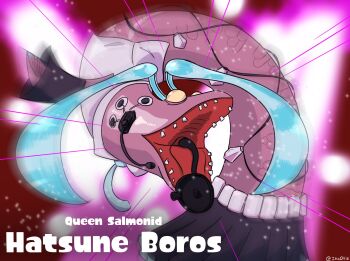 1other aqua_hair aqua_necktie black_skirt black_sleeves blank_eyes colored_sclera cosplay crooked_teeth crossover detached_sleeves electrodes emphasis_lines fusion grey_shirt hatsune_miku hatsune_miku_(cosplay) headphones headset highres horrorboros ikaollieart long_hair miku_day necktie nintendo no_pupils pleated_skirt salmonid shirt skirt sleeveless sleeveless_shirt sparkle sparkle_background splatoon_(series) splatoon_3 string_of_light_bulbs twintails vocaloid what yellow_sclera