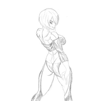 1girl angel_(kof) ass breasts from_behind huge_breasts jacket large_breasts leather ohmio25 panties panty_pull short_hair the_king_of_fighters thick_thighs thighs underwear white_hair