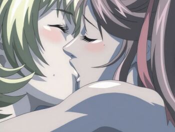 00s 1futa 1girl 2005 american animated animated_gif bible_black bible_black_new_testament blonde_hair brown_hair closed_eyes female_focus french_kiss futanari hair_ribbon implied_futanari implied_sex jody_crowley kiss multiple_girls ribbon shin_bible_black shiny_skin short_hair tagme tan toudou_yuki twintails yuri