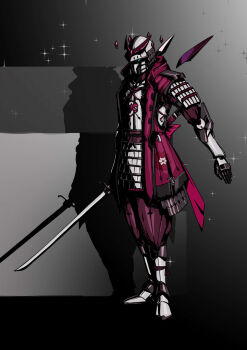 armor detached_wings dou feaurievladskov gauntlets greaves highres hololive hololive_english irys_(hololive) japanese_armor japanese_clothes katana kimono kote kurokote kusazuri layered_clothes layered_kimono samurai shoulder_armor sode sparkle suneate sword virtual_youtuber weapon wings