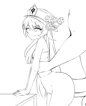 1boy 1girl anal animated animated_gif ass breasts clothed_male_nude_male clothed_sex clothes genshin_impact hat hetero highres hu_tao_(genshin_impact) huge_ass huge_penis large_penis long_hair looking_back monochrome nude pants penetration_through_clothes penis sex sex_from_behind small_breasts smile stomach_bulge strapless table tagme testicles thighs through_clothes tube_top zonen404