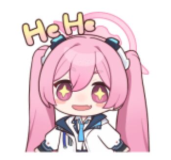 1girl animated animated_png blue_archive chibi chibi_only coat halo koyuki_(blue_archive) line_sticker_available long_hair looking_at_viewer lowres non-repeating_animation non-web_source official_art open_mouth pink_eyes pink_hair pink_halo school_uniform simple_background smile smug solo sparkling_eyes transparent_background twintails upper_body white_coat