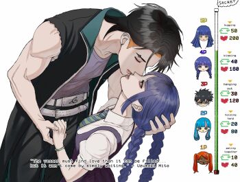 Rule 34 | 1boy, 5girls, ada (boruto), akimichi chouchou, belt, belt buckle, black coat, black hair, blonde hair, boruto: two blue vortex, bracelet, braid, breasts, buckle, closed eyes, coat, dark-skinned female, dark skin, diagonal-striped clothes, diagonal-striped necktie, dress, earrings, english text, eyebrow piercing, face piercing, facial mark, glasses, hand grab, hetero, highres, ifevilwhyuhot, imminent kiss, jewelry, kakei sumire, kawaki (boruto), konohagakure symbol, like and retweet, long coat, long hair, low twin braids, medium breasts, messy hair, multicolored hair, multiple girls, naruto (series), necktie, piercing, purple dress, purple eyes, purple hair, purple shirt, shirt, short hair, sleeveless, sleeveless coat, streaked hair, striped clothes, stud earrings, twin braids, twintails, two-tone hair, uchiha sarada, undercut, uzumaki himawari, very dark skin, whisker markings, white belt