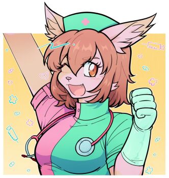 furry furry_female gloves hat ivy_the_wolfcat kishichar latex latex_gloves nurse nurse_cap original stethoscope