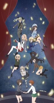 6+girls anchovy_(girls_und_panzer) anzio_military_uniform ass black_hair black_pantyhose blonde_hair blue_eyes blush boko_(girls_und_panzer) boots braid breasts brown_eyes brown_hair chi-hatan_military_uniform commentary_request cup darjeeling_(girls_und_panzer) drill_hair girls_und_panzer green_hair grey_socks grin hair_ribbon hairband hand_on_own_hip highres holding holding_cup holding_stuffed_toy instrument kantele katyusha_(girls_und_panzer) kay_(girls_und_panzer) keizoku_school_uniform kuromorimine_school_uniform long_hair looking_at_another looking_at_viewer mika_(girls_und_panzer) military_uniform miniskirt multiple_girls nishi_kinuyo nishizumi_maho nishizumi_miho one_eye_closed ooarai_school_uniform open_mouth panties pantyhose pantyshot pravda_military_uniform ribbon riding_crop saunders_school_uniform school_uniform shimada_arisu short_hair signature skirt small_breasts smile socks striped_clothes striped_thighhighs stuffed_animal stuffed_toy teacup thighhighs tulip_hat twin_drills twintails underwear white_panties white_thighhighs xiaoyeye_yana