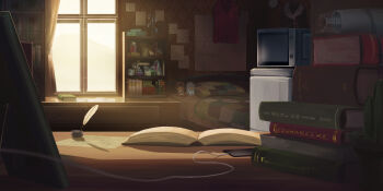 absurdres bed book book_stack bookshelf cable cellphone character_doll curtains desk doll english_text highres indoors inkwell inui_toko inui_toko_(1st_costume) jar lize_helesta lize_helesta_(1st_costume) map microwave mixed-language_text nijisanji no_humans open_book pacifier paper phone pillow quill rouzato scenery scroll slice_of_life smartphone tissue_box translation_request virtual_youtuber window