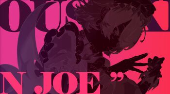 1girl absurdres bow collar ear_piercing earrings ellen_joe english_text fingernails frilled_collar frilled_cuffs frilled_shirt_collar frilled_sleeves frills from_side greyscale_with_colored_background hair_over_one_eye hands_up hat high_contrast highres holding jewelry limited_palette looking_at_viewer maid_headdress mindscape_cinema_(zenless_zone_zero) mob_cap monochrome piercing pink_background pink_theme puffy_short_sleeves puffy_sleeves shirt short_hair short_sleeves silhouette simple_background solo song_name text_background upper_body wrist_cuffs zenless_zone_zero