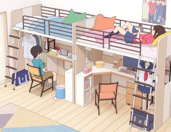 1boy 1girl alarm_clock bag bed bedroom black_socks blanket blue_shirt blue_skirt book bookshelf breast_pocket breasts brother_and_sister brown_hair brown_shorts cellphone clock computer computer_keyboard desk grey_socks holding holding_phone kiyo_(kyokyo1220) ladder loli looking_at_phone lying masturbation monitor neckerchief on_bed open_mouth original phone pillow pocket pornography poster_(object) red_neckerchief red_shirt rug school_bag school_uniform shirt short_hair short_sleeves shorts shota siblings sitting skirt small_breasts smartphone socks stuffed_animal stuffed_toy teddy_bear tissue tissue_box trash_can unworn_neckerchief unworn_shirt unworn_skirt used_tissue viewing_pornography white_shirt